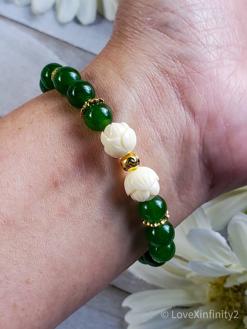 Green Jade Feng Shui Lotus bracelet Prosperity Good luck Etsy