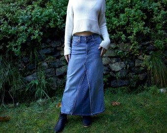 Upcycled Jeans Skirt/ reworked denim skirt / size 27