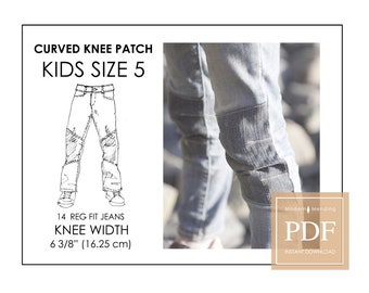 SIZE 5 Kids Curved Knee Patch pattern & tutorial. Jeans Patch DIY for kids. PDF Downloadable Learn to sew. Children size 14.