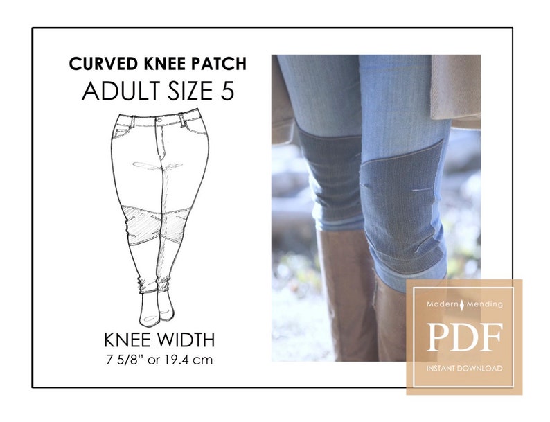 SIZE 5 Adult Curved Patch tutorial. Jeans Patch DIY Tutorial for adults. Upcycled. Downloadable Learn to sew tutorial. image 1