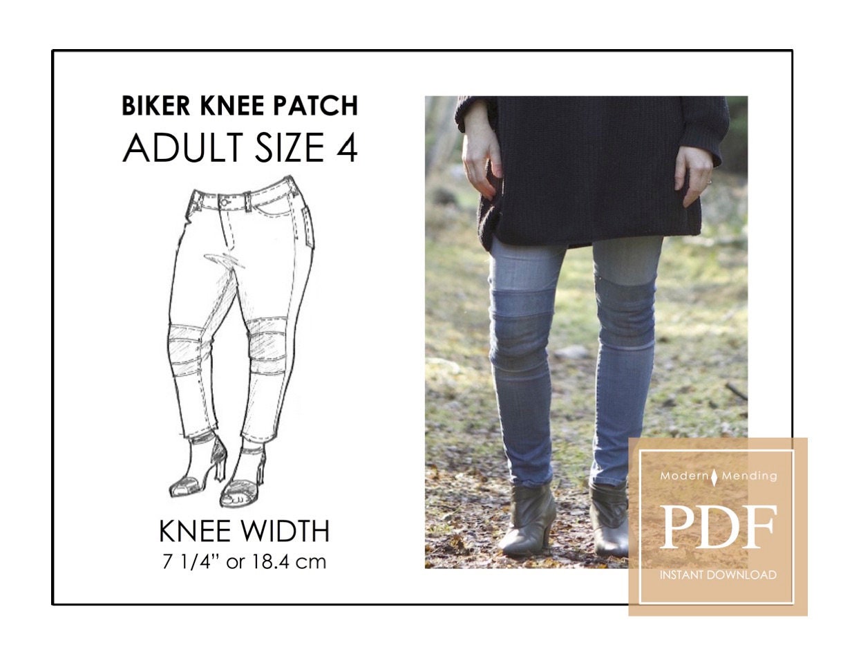 SIZE 1 Kids Biker Knee Patch Pattern & Tutorial. Jeans Patch DIY for  Toddler, Kids. PDF Downloadable Learn to Sew. Children Size 18M to 4. 