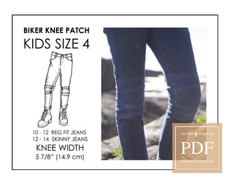 SIZE 4 Kids Biker Knee Patch pattern & tutorial. Jeans Patch DIY for kids. PDF Downloadable Learn to sew. Children size 10 to 14.