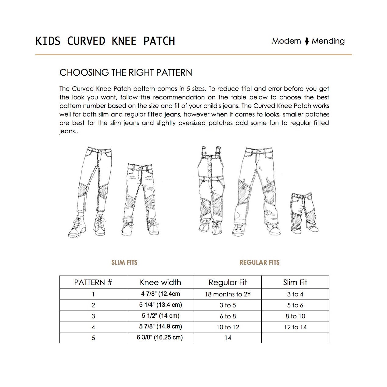 SIZE 2 Kids Curved Knee Patch Pattern & Tutorial. Jeans Patch DIY