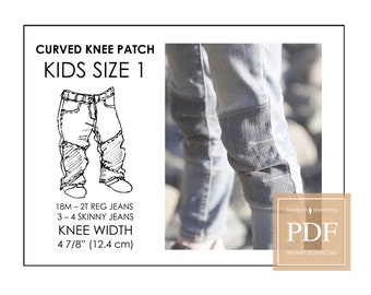 SIZE 1 Kids Curved Knee Patch pattern & tutorial. Jeans Patch DIY for toddler, kids. PDF Downloadable Learn to sew. Children size 18M to 4.