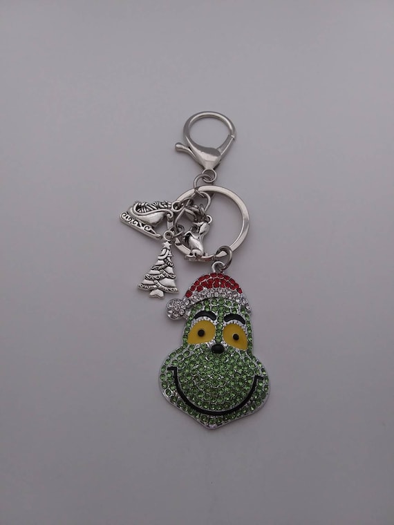 Watercolor Christmas Grinch Silver Keychain/Purse Dangle