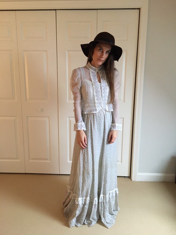 Gunne Sax 1970s Dress & Lace Jacket/ Bohemian/Vint
