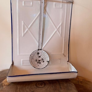 Vintage French Utility Holder with Drip Tray, Kitchen, Kitchen Decoration, enamel