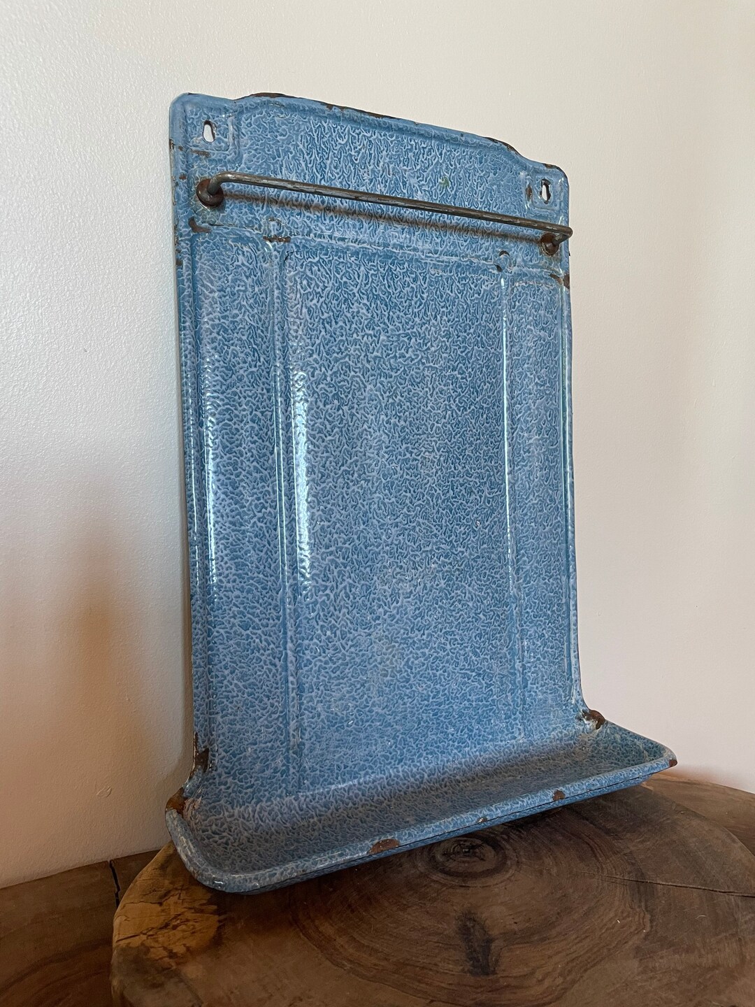 Vintage French Enamel Kitchen Utility Holder With Drip Tray Etsy
