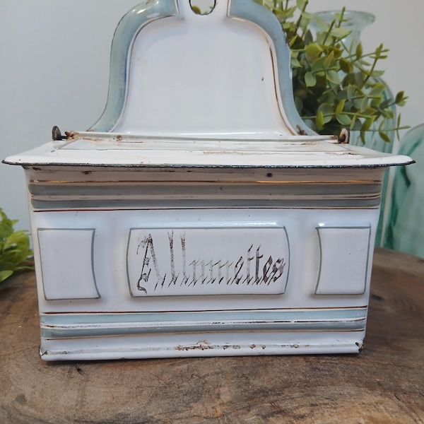 Vintage French Enamel 'Allumettes' Match Holder, Wall Mountable