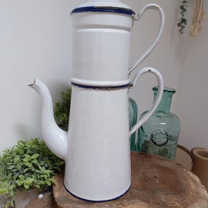 Large French Enamel biggins style coffee pot, enamel, kitchen decoration, enamel decor, enamel