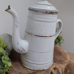 Vintage French Enamel Coffee Pot, Enamal ware, kitchen decoration, Enamel Teapot