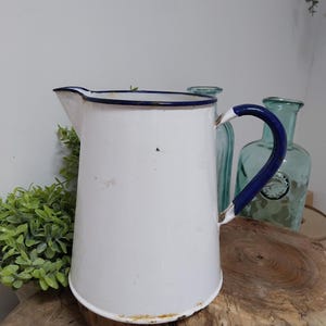 Vintage french enamel jug, enamelware, kitchen decoration