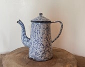 Vintage French Blue and White Speckled Coffee Pot, Enamelware, kitchen, kitchen decoration