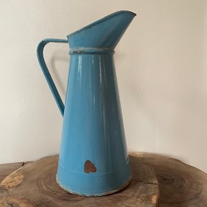 Vintage French Enamel Water Pitcher, Enamel, Kitchen Decoration