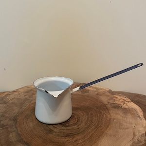 Vintage French Enamel Pouring Jug, Enamelware, Kitchen Decoration