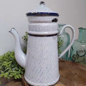 Vintage French Enamel Biggins Style Coffee Pot, Enamelware, Kitchen Decoration, Enamel, French Enamel, Enamel Kitchen