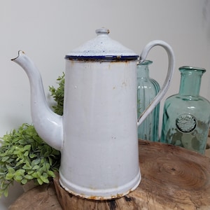 vintage french white enamel jug, kitchen, kitchen storage