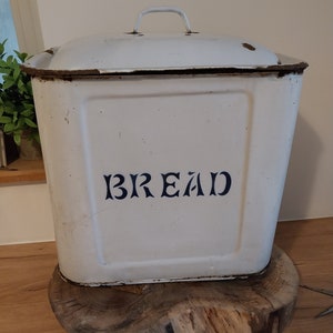 Vintage English enamel bread bin, bread storage, kitchen storage, Enamel Kitchen, Country Kitchen