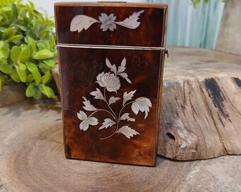 Vintage Mother of Pearl Card Holder, Delicate Inlay Wallet, circa 1880