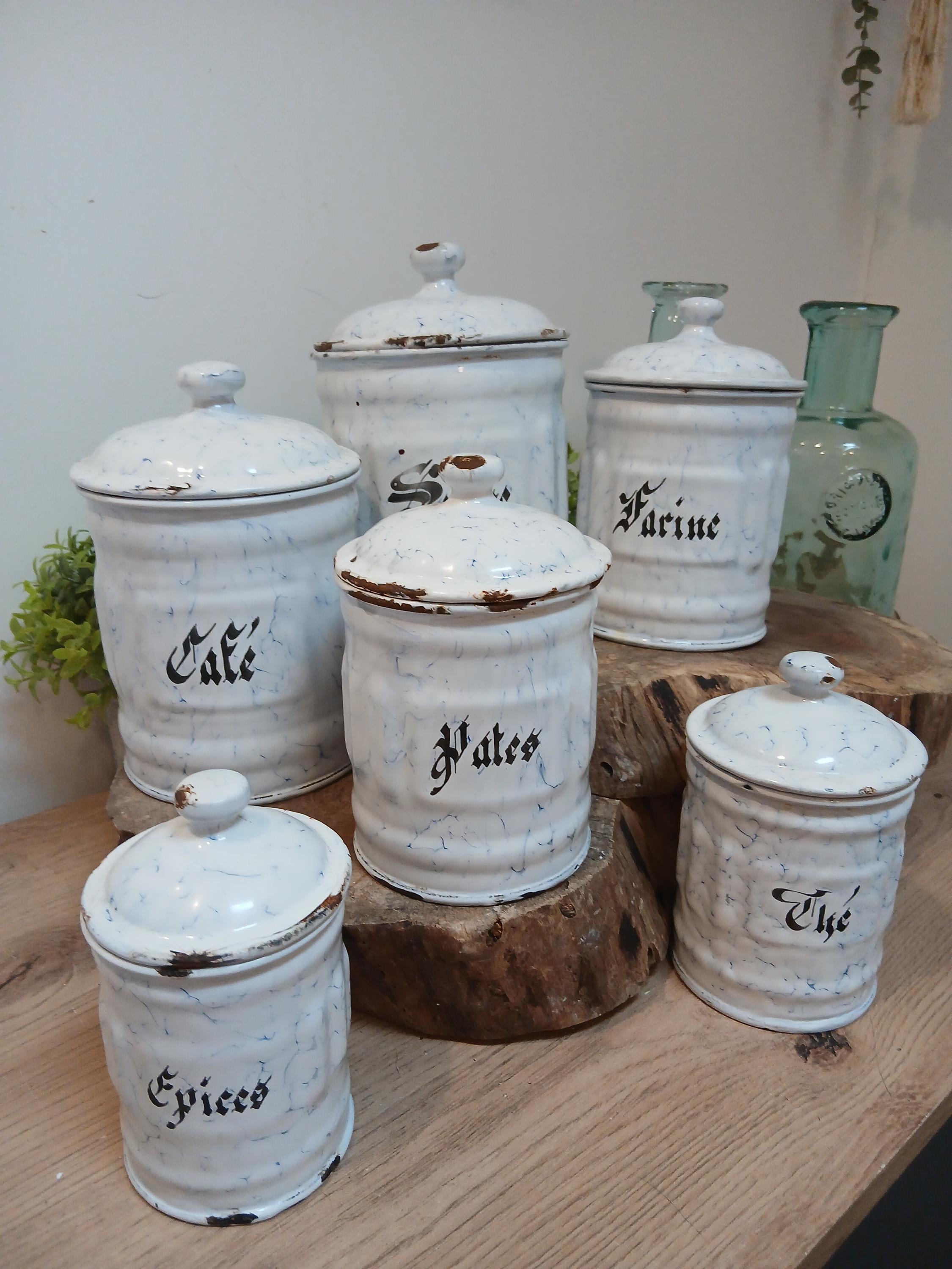 Vintage French Enamel Canisters - Etsy