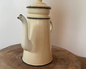 Vintage French Enamel Coffee Pot, Enamel ware, Kitchen Decoration
