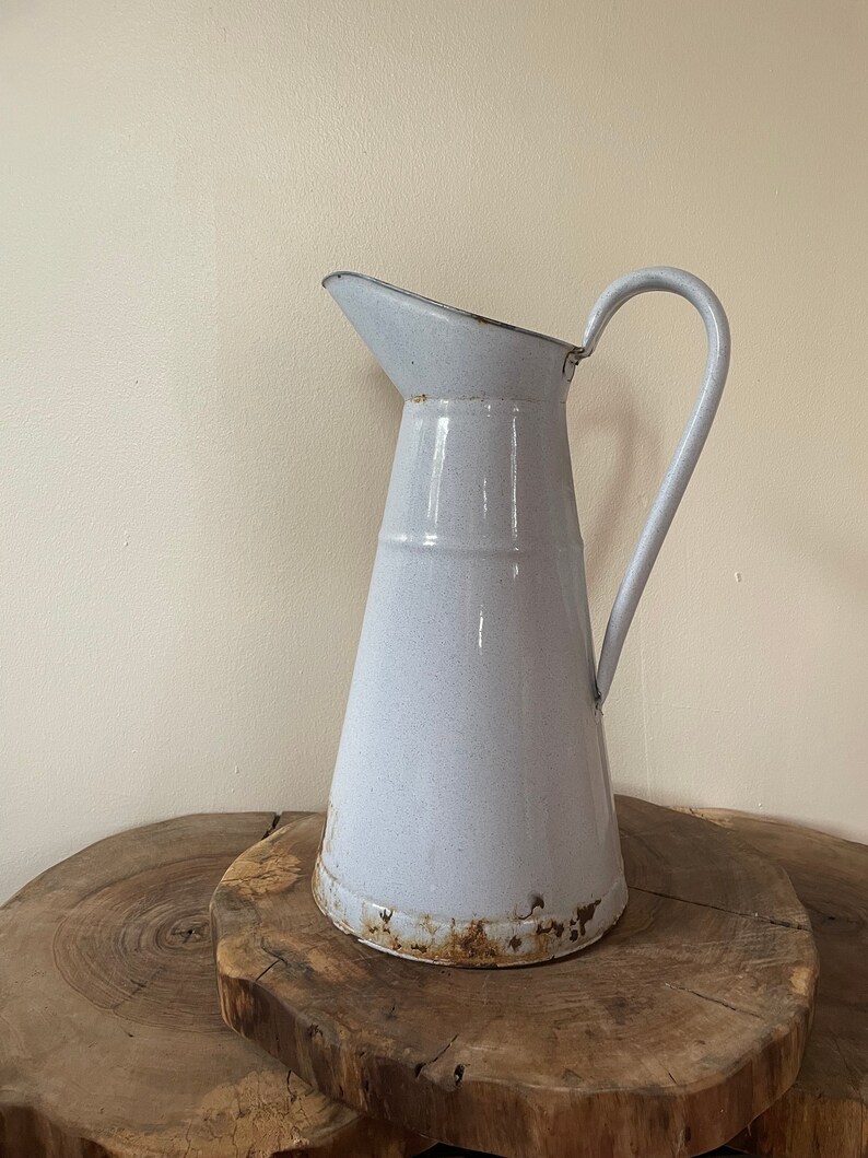 Vintage French Enamel Water Pitcher Enamel Ware Kitchen Etsy