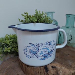 Vintage French Enamel Jug, Enamelware, Jugs, Kitchen Decoration