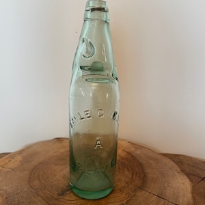 Vintage French Green Bottle BLAYE, with marble, Collectable Glass