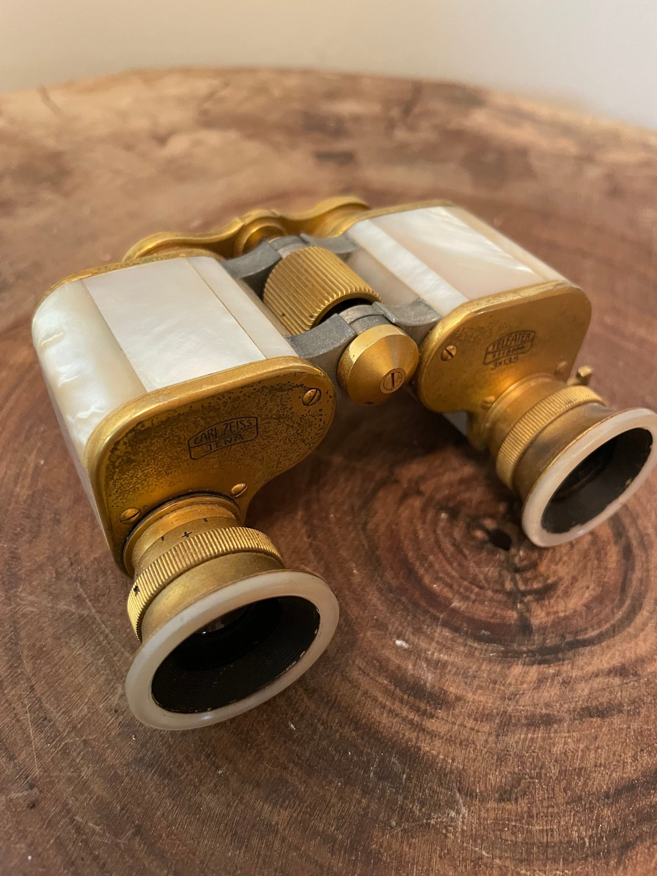 Antique Carl Zeiss Jena Opera Binoculars: Mother of Pearl & Brass