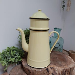 Vintage French Enamelware Biggins Coffee Pot: Yellow Kitchen Decor
