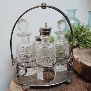 Vintage 4 bottle Glass Condiment Set with Tray, Kitchen Decoration