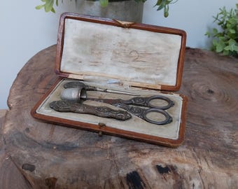 Vintage Sewing Kit with Ornate Scissors