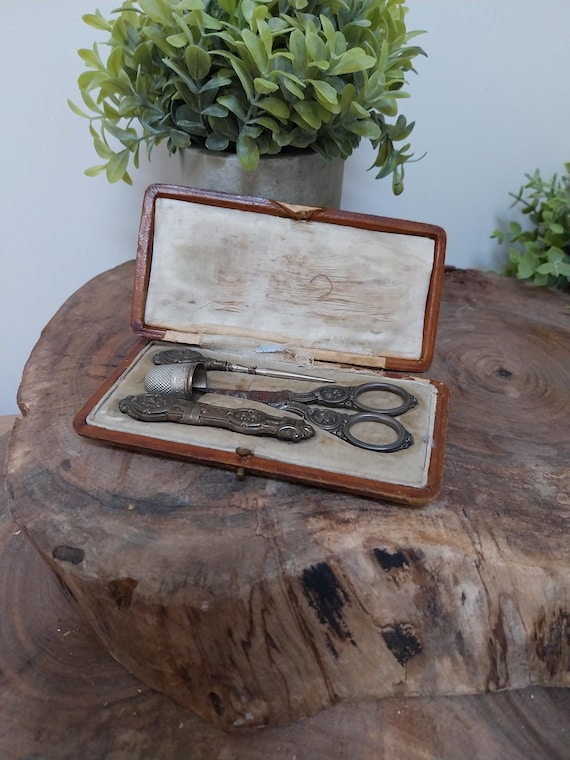 Vintage Sewing Kit with Ornate Scissors