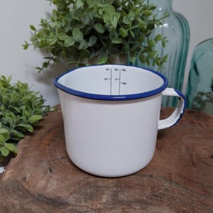 White Enamel Measuring Cup: Country Kitchen Decoration