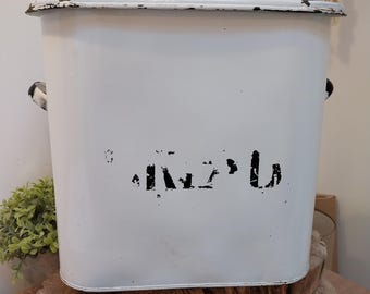 ヴィンテージの英国製エナメルブレッドビン：カントリーキッチン収納