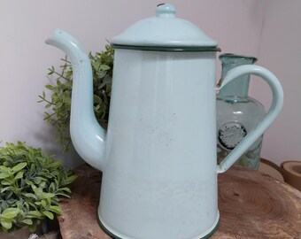 Vintage French Enamel Coffee Pot, Enamal ware, kitchen decoration, Enamel Teapot