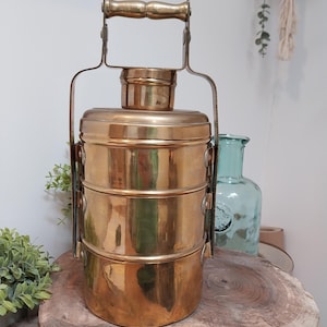 Vintage Brass Tiffin Tin: 3-Tier Lunchbox, Kitchen Decor