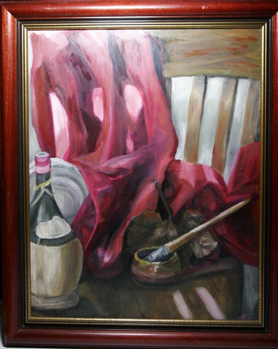 Still Life In Oil Oil Painting Brush Etc Flowing Drapes Etsy
