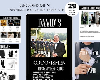 Groomsmen Information Guide Template, Groomsmen Wedding Details Card, Wedding Party Info Packet (Digital Download)