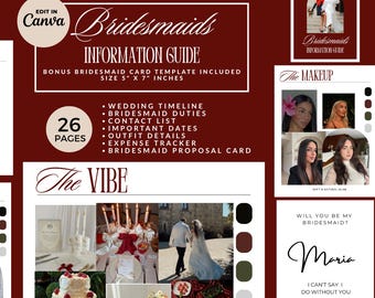 Bridesmaid Guide, Wedding Party Welcome Guide, Canva Proposal Card Template, Wedding Info Details (Digital Download)