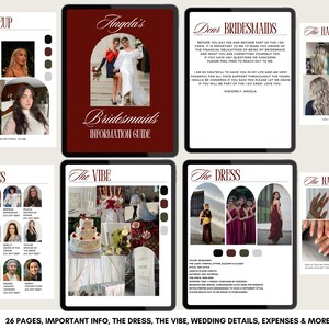 Bridal party information booklet, bridesmaid planner with checklists, contact info, and wedding day instructions