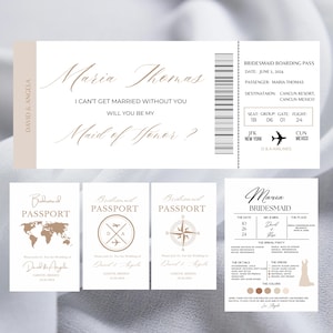 Editable Boarding Pass Template, Bridesmaid Boarding Pass, Will You be My Bridesmaid Ticket, Destination Wedding Proposal Passport