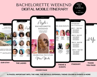 Sjabloon vrijgezellenweekend reisplan, digitale bruiloftplanner, bewerkbaar Canva-reisplan