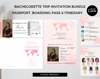 Plantilla de itinerario de fin de semana de despedida de soltera, invitación para pasaporte, planificador editable en Canva (descarga digital)