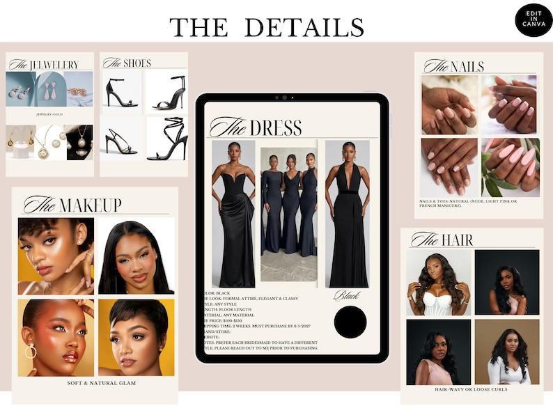 Bridesmaid Information Guide Template, Wedding Party Details, Editable