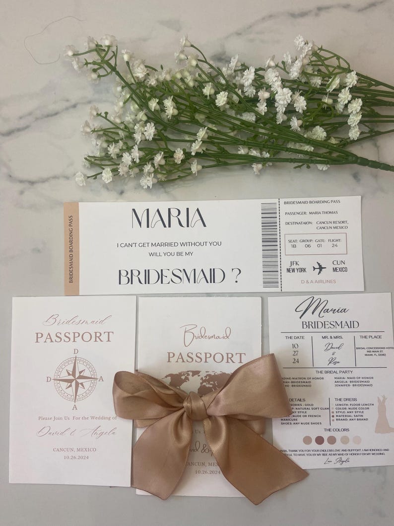 Bridesmaid Proposal Boarding Pass & Passport Template (Digital Download), Bridesmaid proposal card