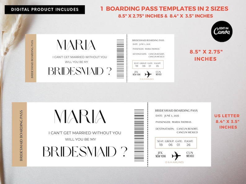 Modello di carta d'imbarco e passaporto per la proposta di matrimonio della damigella d'onore (download digitale) immagine 6