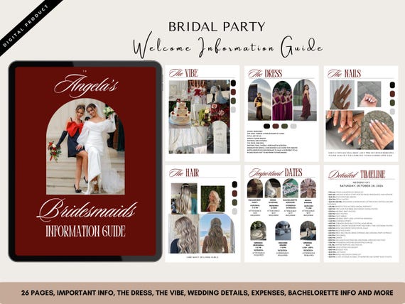 Bridesmaid Information Guide, Bridal Party Welcome Guide, Bridesmaid Proposal Card Template, Wedding Details (Digital Download)