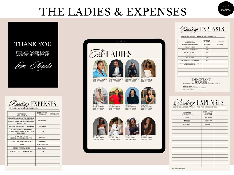 Bridesmaid Information Guide Template, Wedding Party Details, Editable