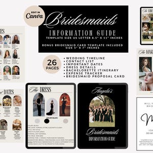 Plantilla de guía de información para damas de honor, detalles de la fiesta de bodas, tarjeta de propuesta de dama de honor editable, Canva (descarga digital)